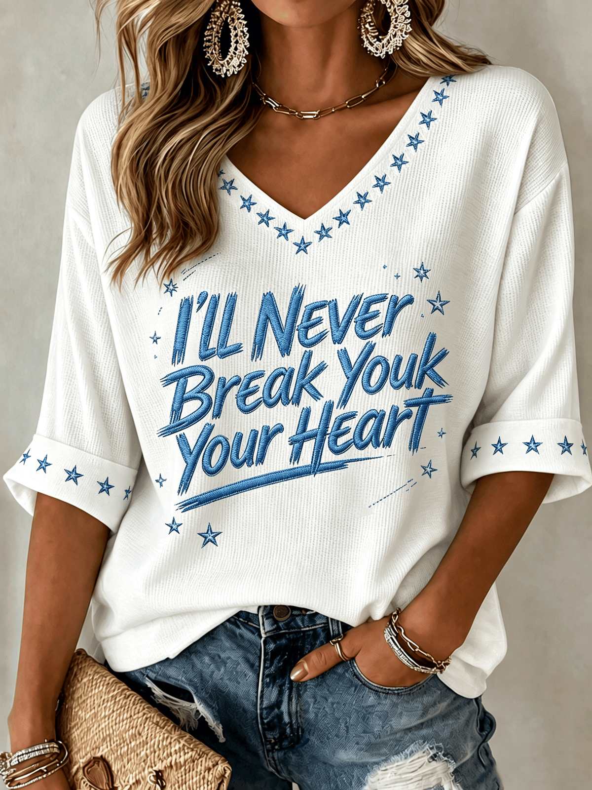 Women's Music-Print Waffle-Knit Top
