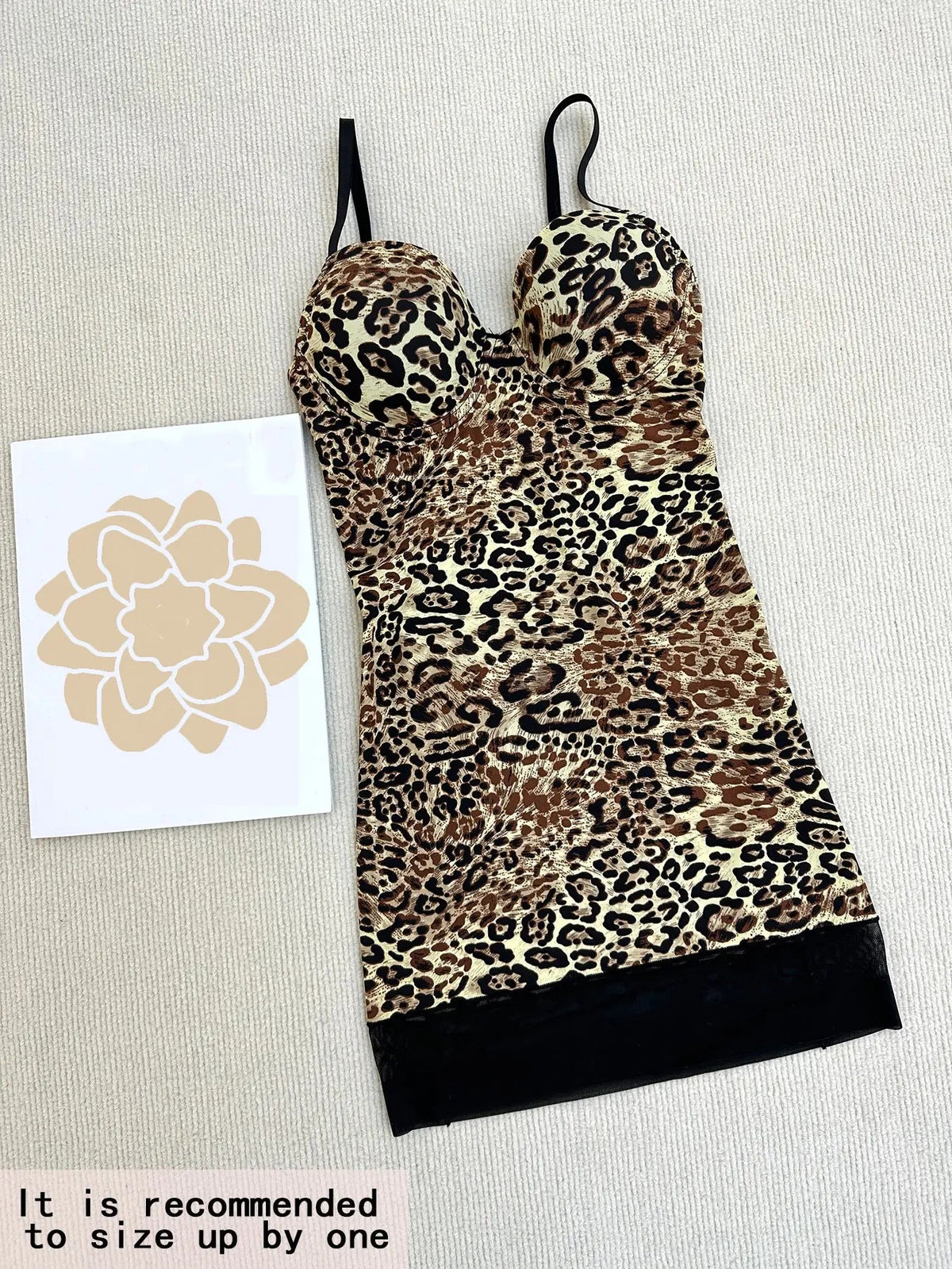 Elegant Leopard Print Body Shaping Dress, Adjustable Strap, Above the Knee, Casual Style, All Seasons, Women's Slimming Skirt, Shapewear