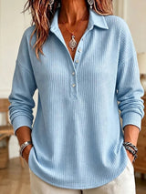 CLEARANCE SALE🔥 Women's Casual Waffle Knit Collared Henley Long Sleeve Shirt
