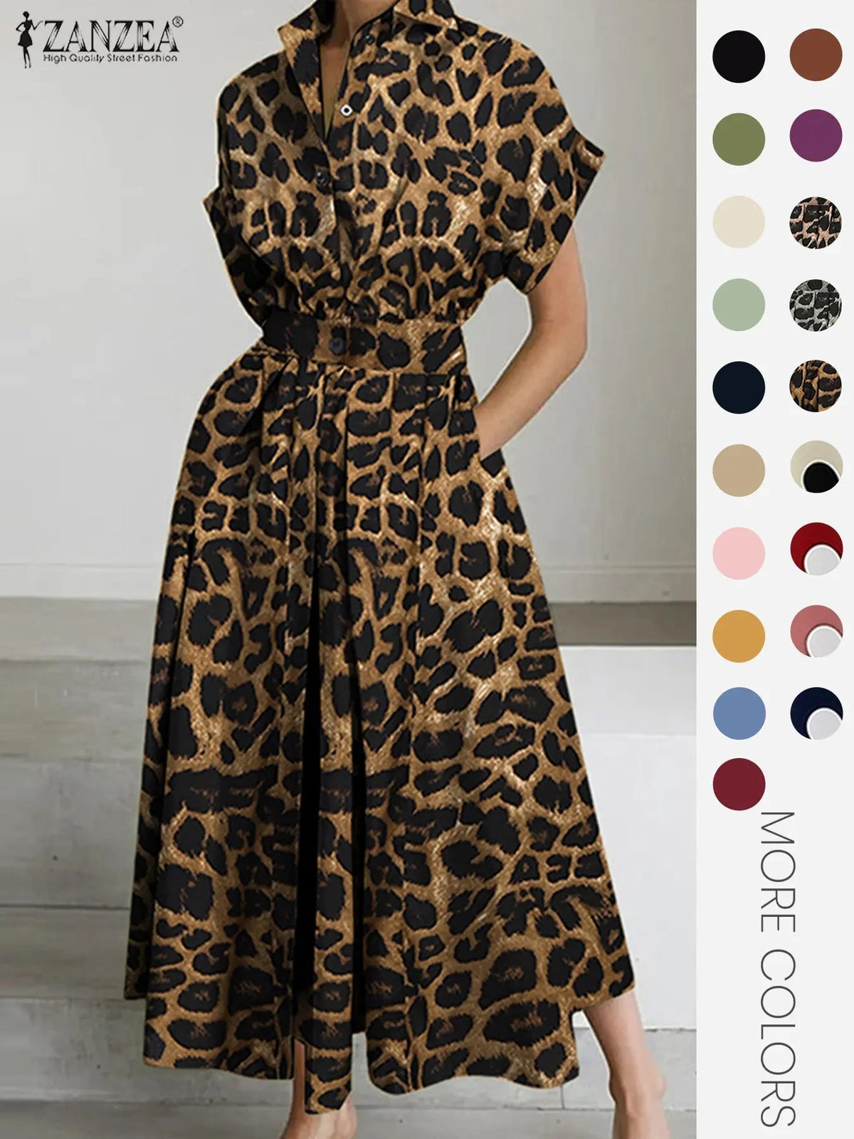 Women's Solid Color Collared Dress, Casual Short Sleeve  Dress for Summer, Ladies Clothes for Daily Wear