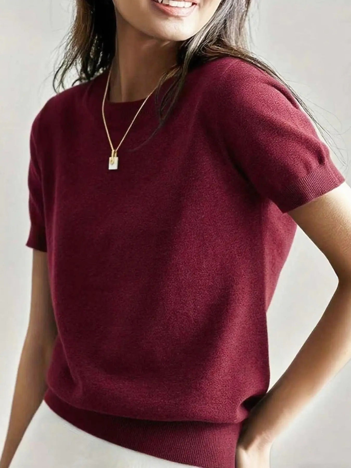 Women's Solid Color Crew Neck Short Sleeve Sweater, Casual Basic Knit Pullover for Spring & Fall, Fashion Women's Knitwear for Daily Wear, Womenswear