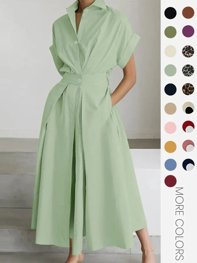 Women's Solid Color Collared Dress, Casual Short Sleeve  Dress for Summer, Ladies Clothes for Daily Wear