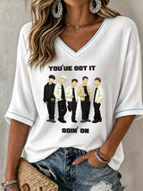 Women's Music-Print Waffle-Knit Top