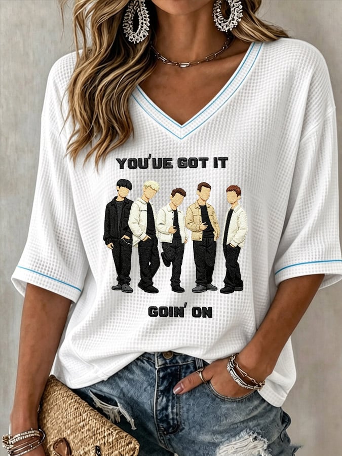 Women's Music-Print Waffle-Knit Top
