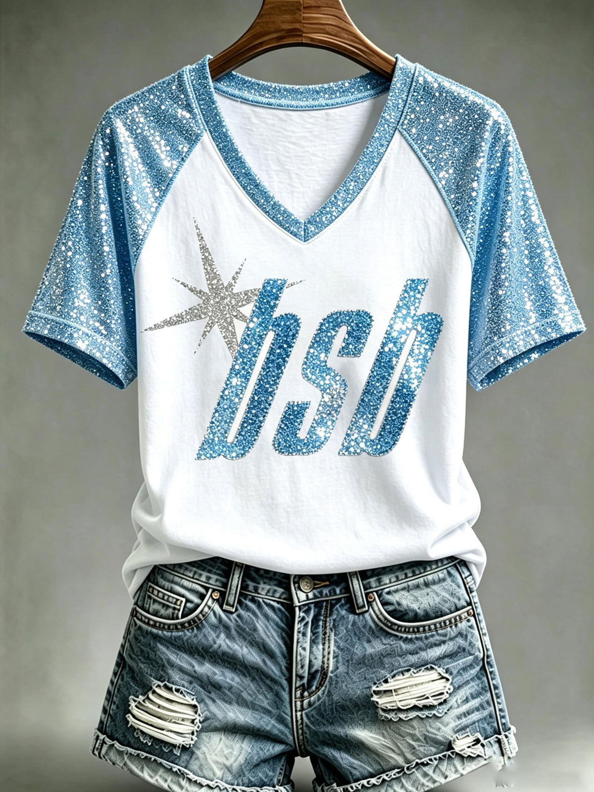 Women's Music Print V-Neck Short-Sleeved T-Shirt