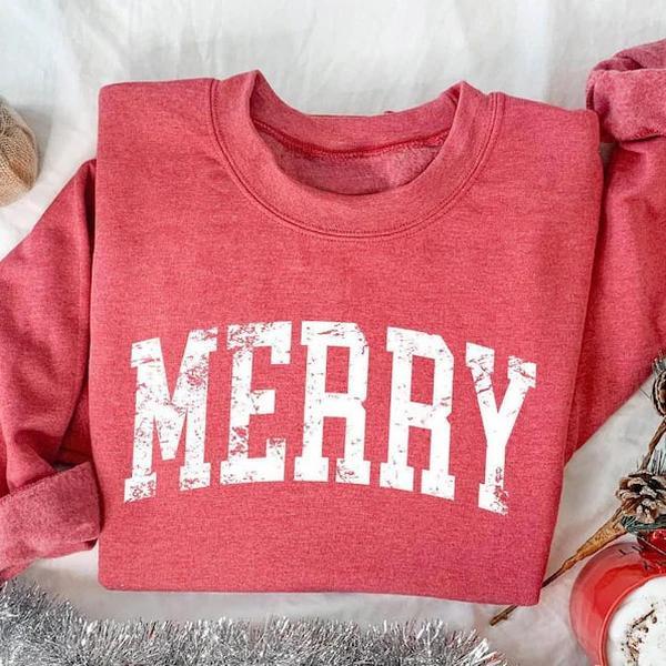 Retro Merry Sweatshirt, Merry Christmas Sweatshirt, Womens Christmas Shirt, Festive Holiday Sweater, Cute Christmas Gift, Christmas Shirt