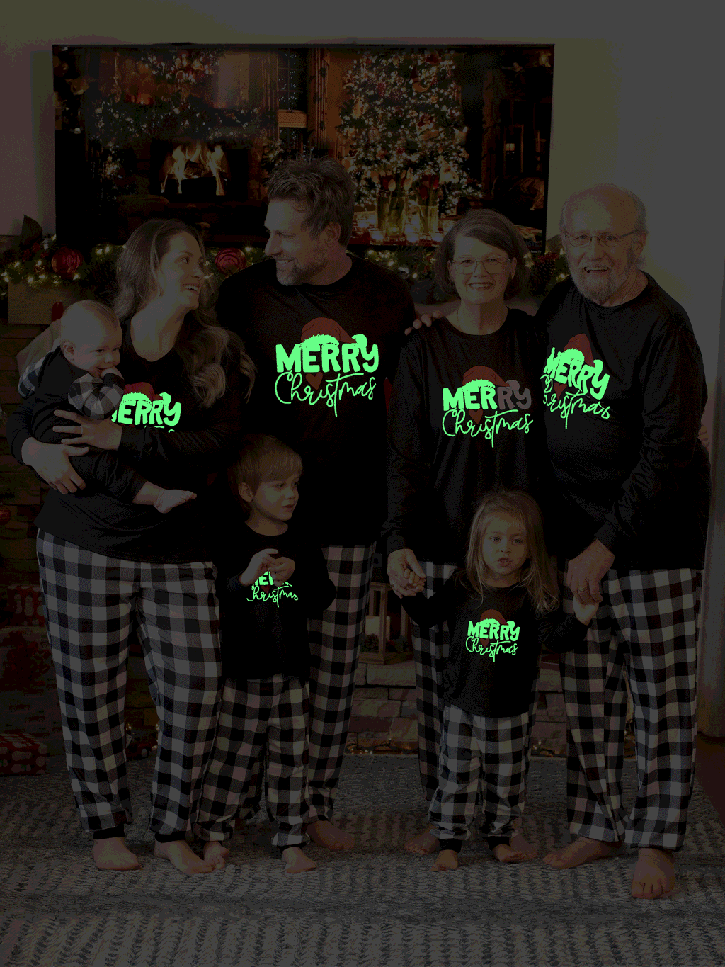 Christmas Family Matching Glow In The Dark Letters Print Long-sleeve Pajamas Sets with Christmas Socks Black+White