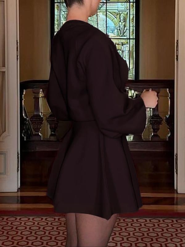Women's Casual Half-High Neck Long Sleeve Knit Dress, Plain Color Loose-Fitting Sweater Dress, Fall & Winter Fashion