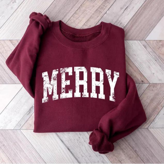Retro Merry Sweatshirt, Merry Christmas Sweatshirt, Womens Christmas Shirt, Festive Holiday Sweater, Cute Christmas Gift, Christmas Shirt