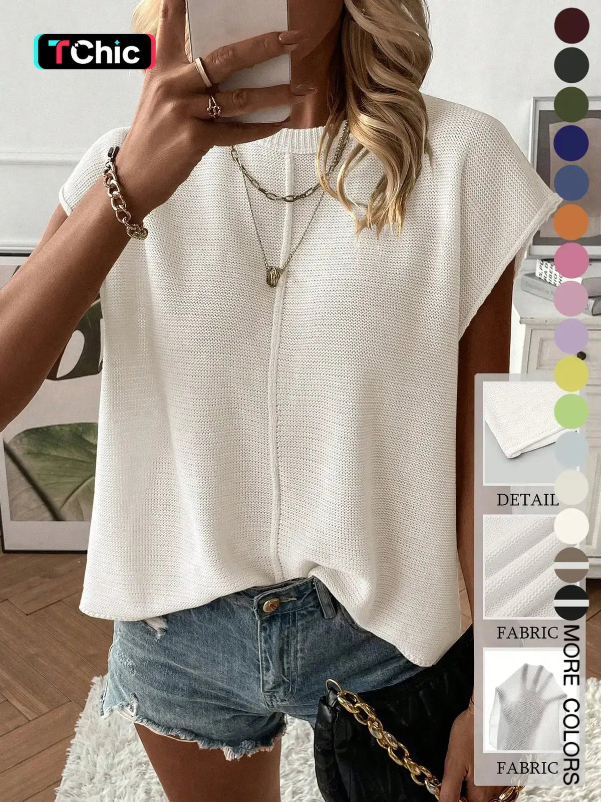 Women's Solid Color Sweater Vest, Casual Fashion Round Neck Knit Top for Summer, Fashion Women's Knitwear for Daily Wear