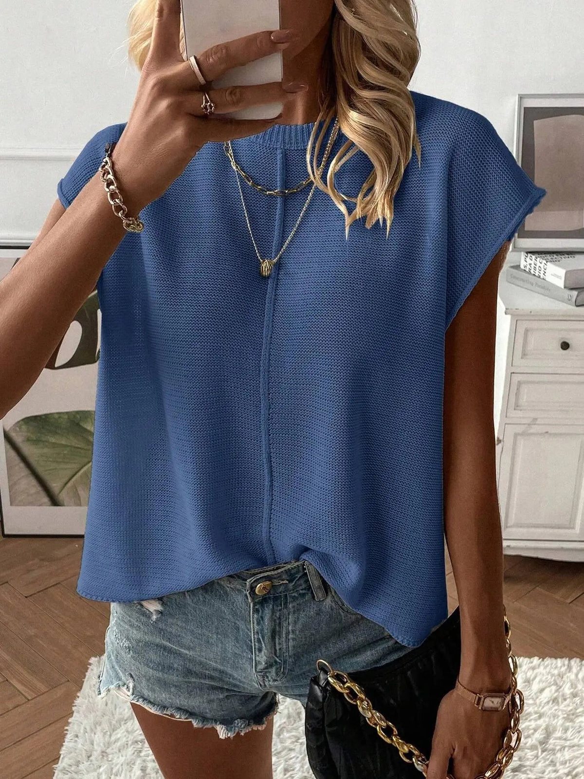 Women's Solid Color Sweater Vest, Casual Fashion Round Neck Knit Top for Summer, Fashion Women's Knitwear for Daily Wear