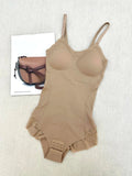 Women's Adjustable Spaghetti Strap Backless Padded Shapewear Bodysuit, Summer Clothes Women, Knitted Solid Ruched Seamless Wireless Basic Bodysuit for Summer, Women's Shapewear for Everyday Wear