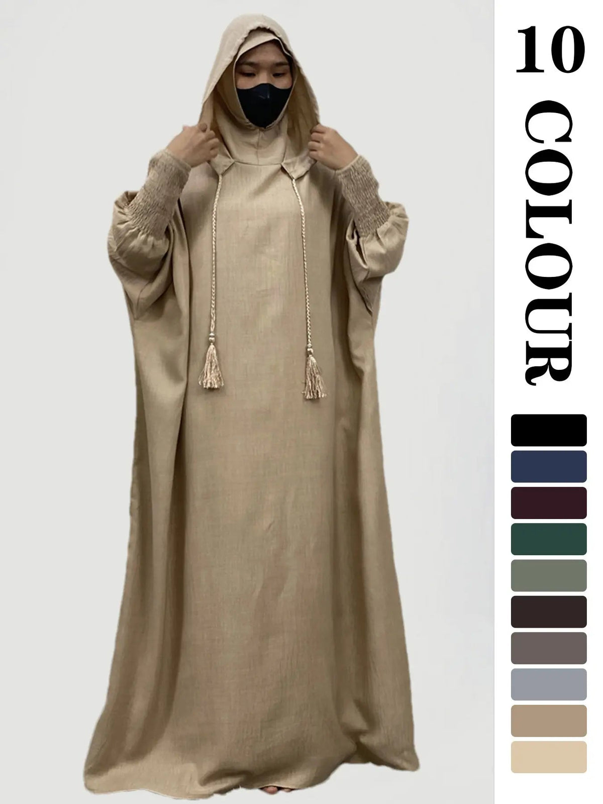 Women's Solid   Hooded   Dress, Casual Long Sleeve Dress for Fall & Winter, Women's Islamic Clothing for Daily Wear, Modesty Muslim Clothing