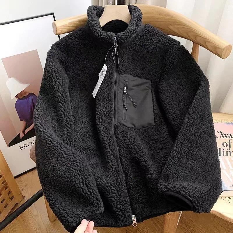 Fashion Lamb Plush Jacket Women's Autumn Winter New Pocket Zipper Long Sleeve Loose Stand Collar Comfort Warm Jacket for Women