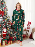 Christmas Pajamas Family Matching Fleece Gingerbread Man Long Sleeves Pajamas Sets with Christmas Socks Dark Green