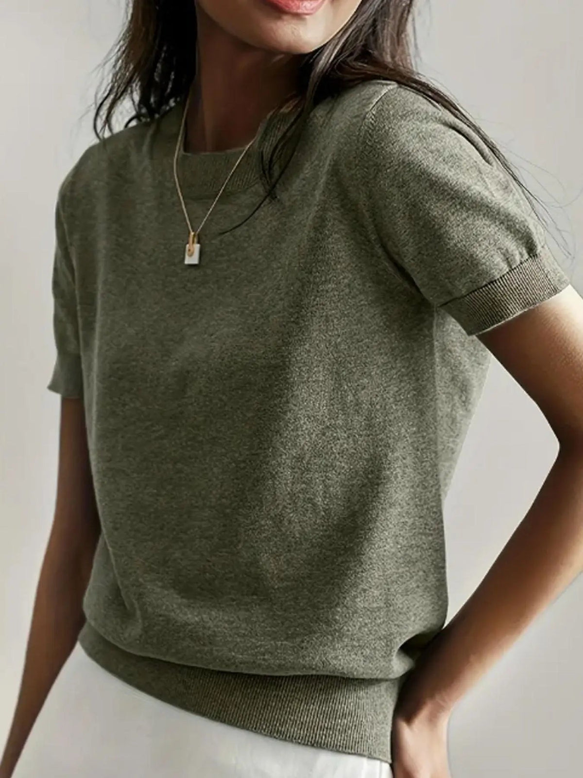 Women's Solid Color Crew Neck Short Sleeve Sweater, Casual Basic Knit Pullover for Spring & Fall, Fashion Women's Knitwear for Daily Wear, Womenswear