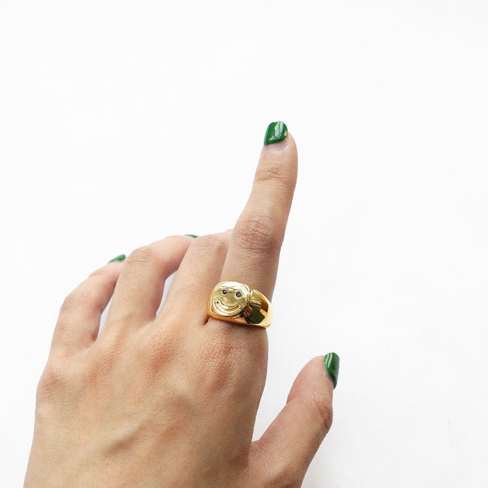Smiley Signet Ring in Gold (Gold Plated)