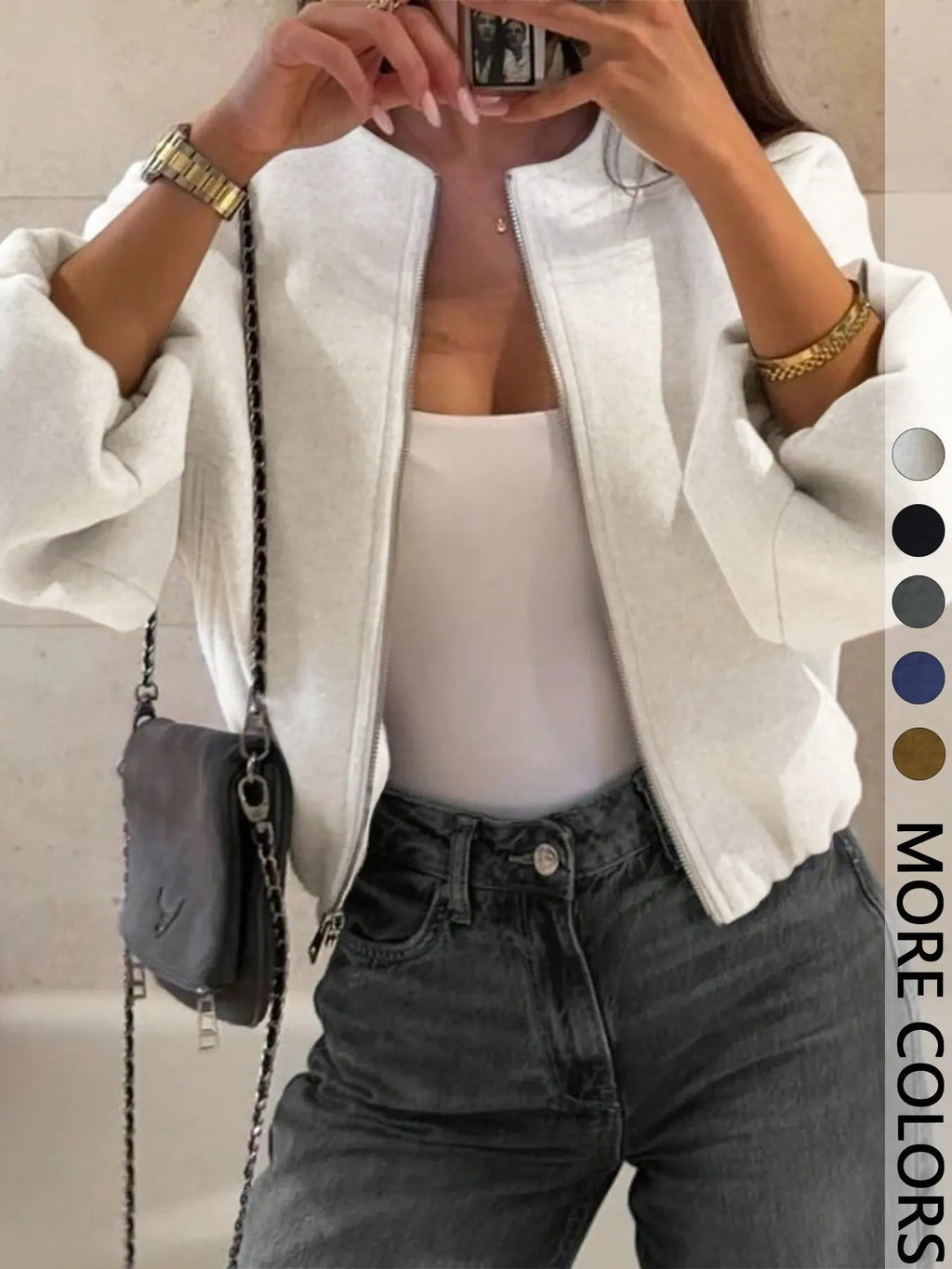 Women's Zipper Jacket Coat, Casual Style Women's Outerwear, Perfect for Fall & Winter Daily Wear, Fitted Design, Woven, Moderate Fabric Thickness