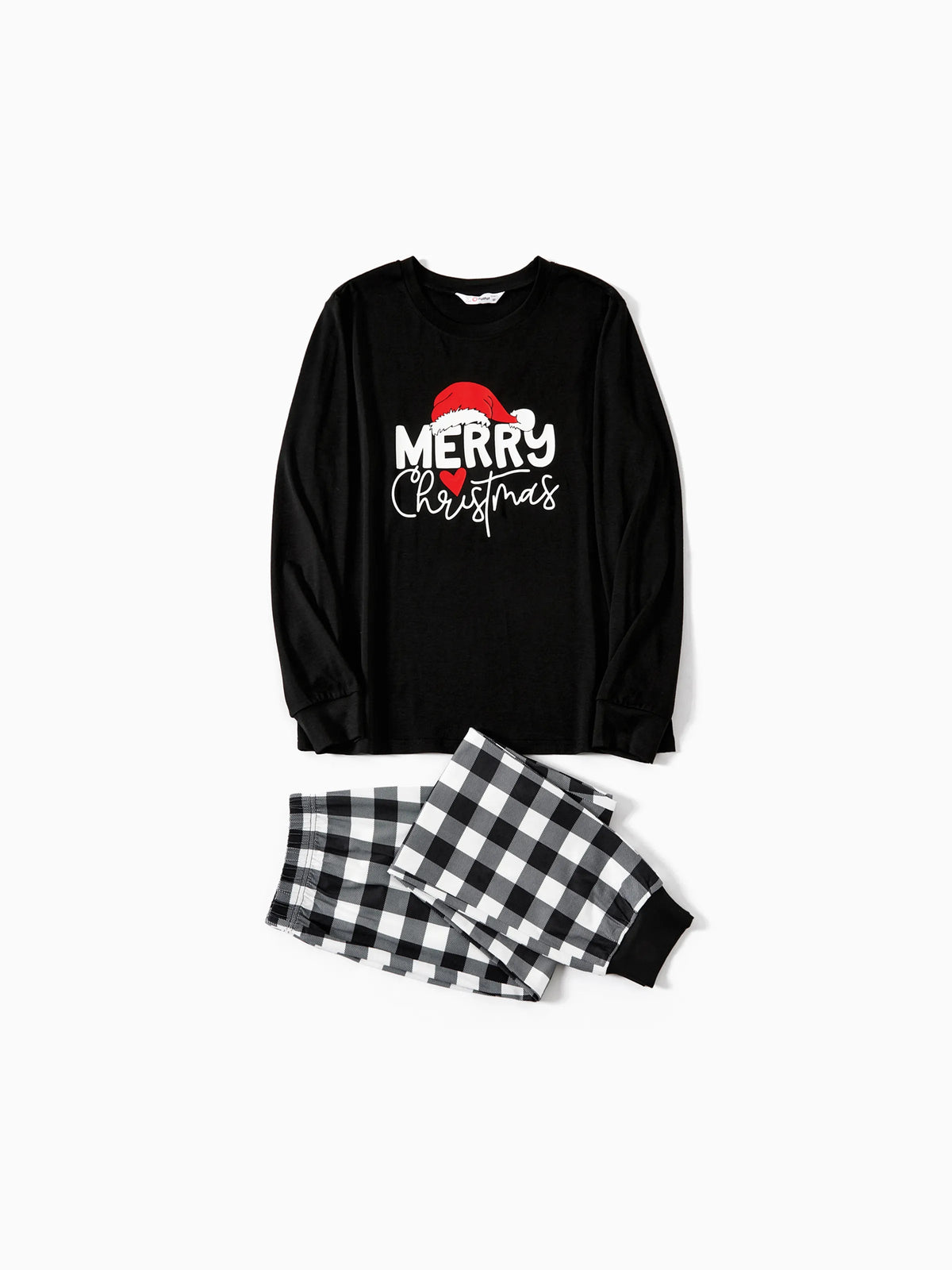 Christmas Family Matching Glow In The Dark Letters Print Long-sleeve Pajamas Sets with Christmas Socks Black+White