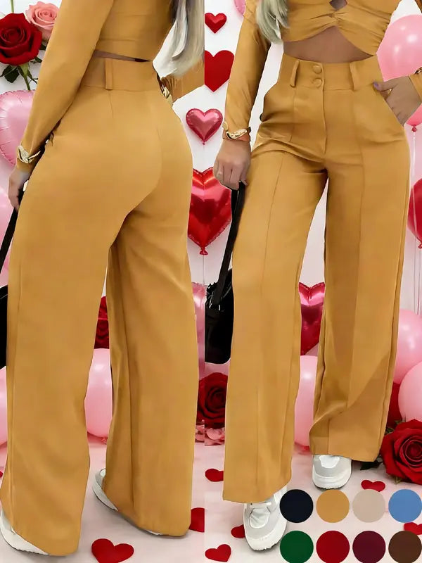 Women's Simple Wide-Leg Pants with Double Button Front, Versatile Commuter Essential Single Piece, Stylish Office Wear