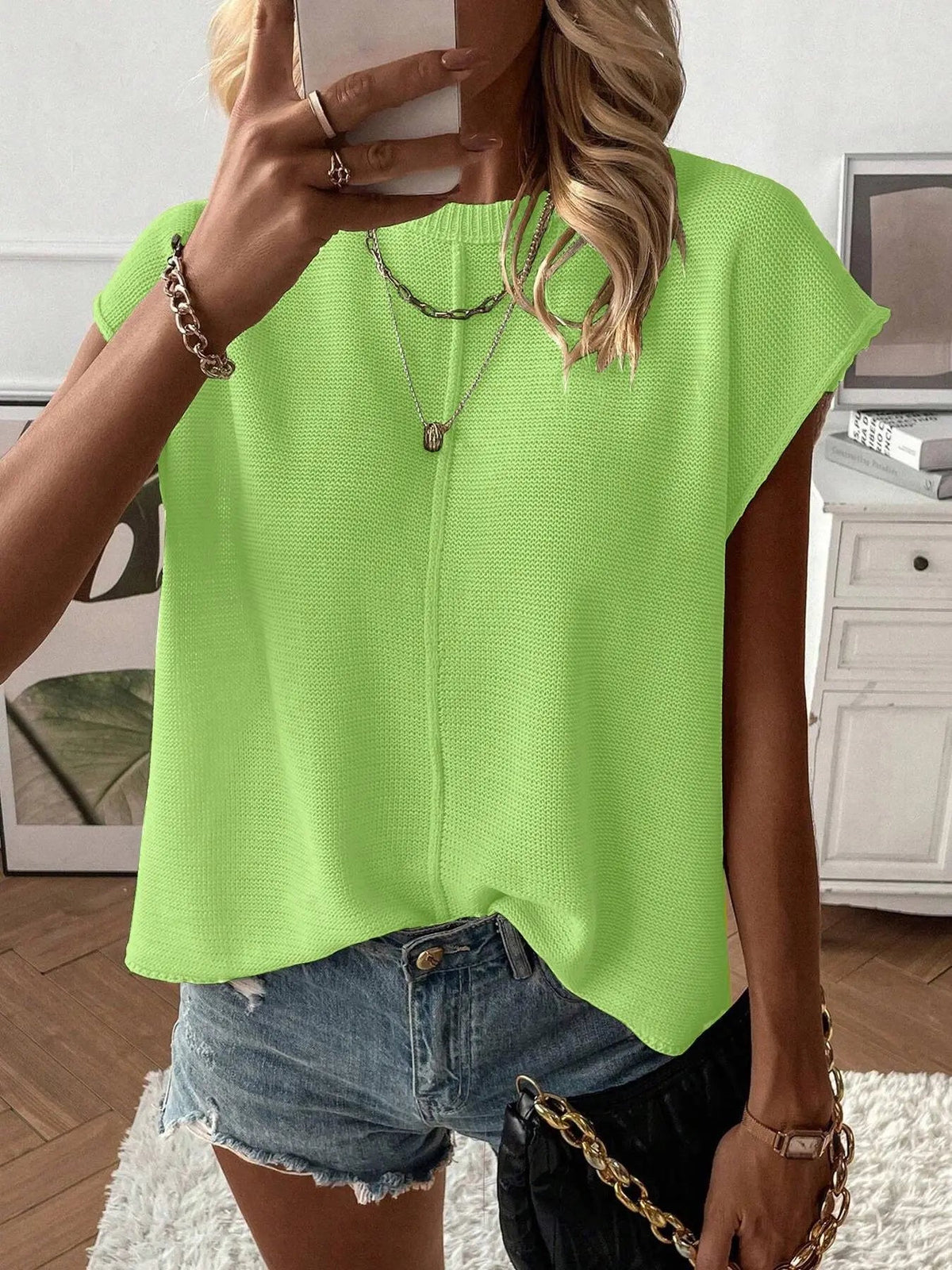 Women's Solid Color Sweater Vest, Casual Fashion Round Neck Knit Top for Summer, Fashion Women's Knitwear for Daily Wear