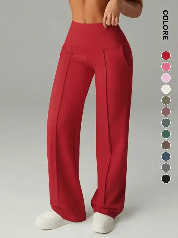 Women's High Waisted Side Pocket Joggers, Casual Sporty Yoga Pants, Loose Fit Elastic Waist, All Seasons Long Regular Leggings