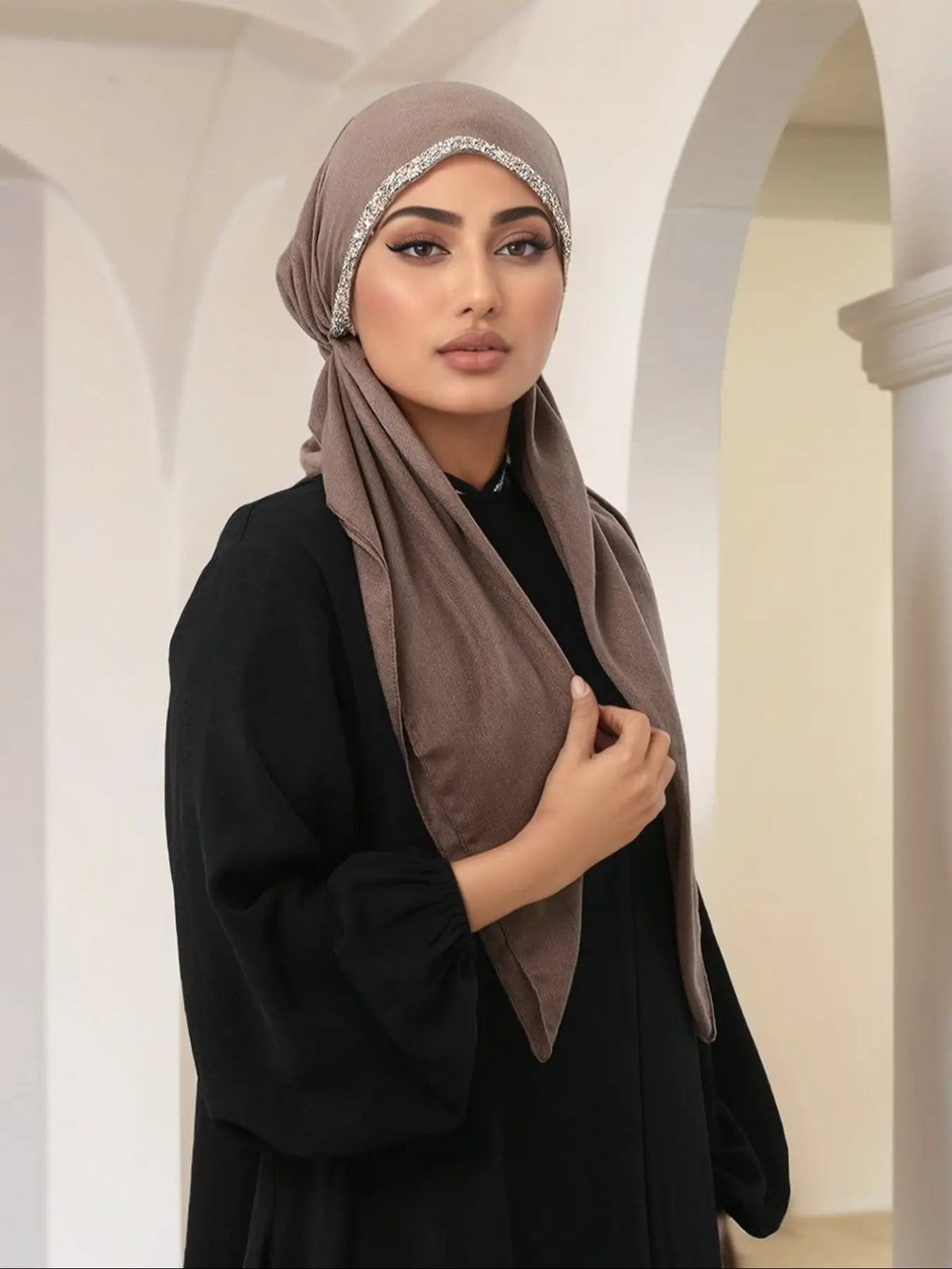 Women's Fashion Plain Bejeweled Stretchy Cap, Casual Versatile Simple Hijab, Breathable Sun Protection Sweat-Wicking Jersey Hijabs