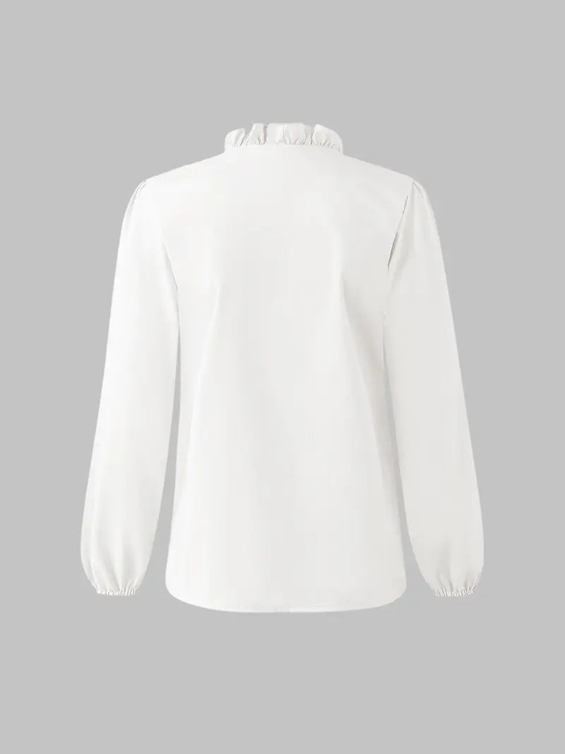 Women's Elegant V Neck Blouse with Ruffles, Loose-Fit Woven Shirt for All Seasons, Plain Pattern Casual Top for Office Wear