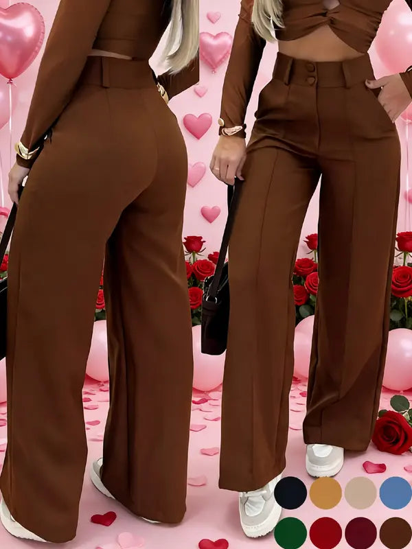 Women's Simple Wide-Leg Pants with Double Button Front, Versatile Commuter Essential Single Piece, Stylish Office Wear