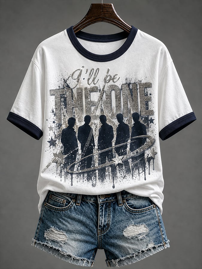 Women'S Short-Sleeve T-Shirt With Music Print