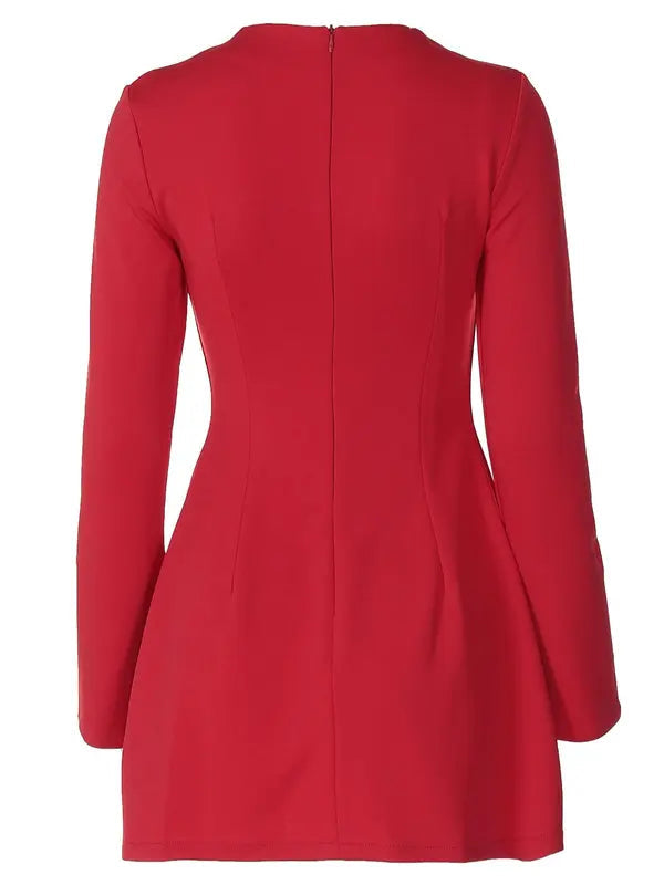 Women's Plain Split Flounce Sleeve Flap Detail A Line Dress, Elegant Long Sleeve Stand Collar Short Dress for Party Holiday Wedding Guest, Ladies Spring & Fall Clothes